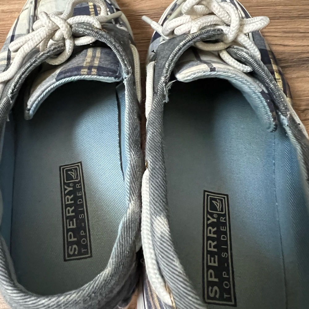 Women’s Sperry Blue Plaid Top-Siders - Picture 8 of 14